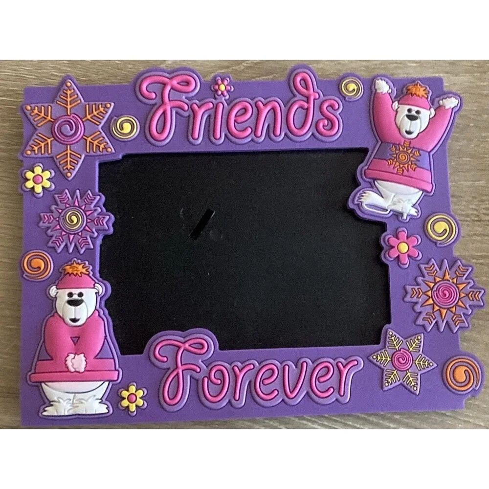 POLAR BEAR FRIENDS FOREVER purple plastic kids photo picture frame animals theme